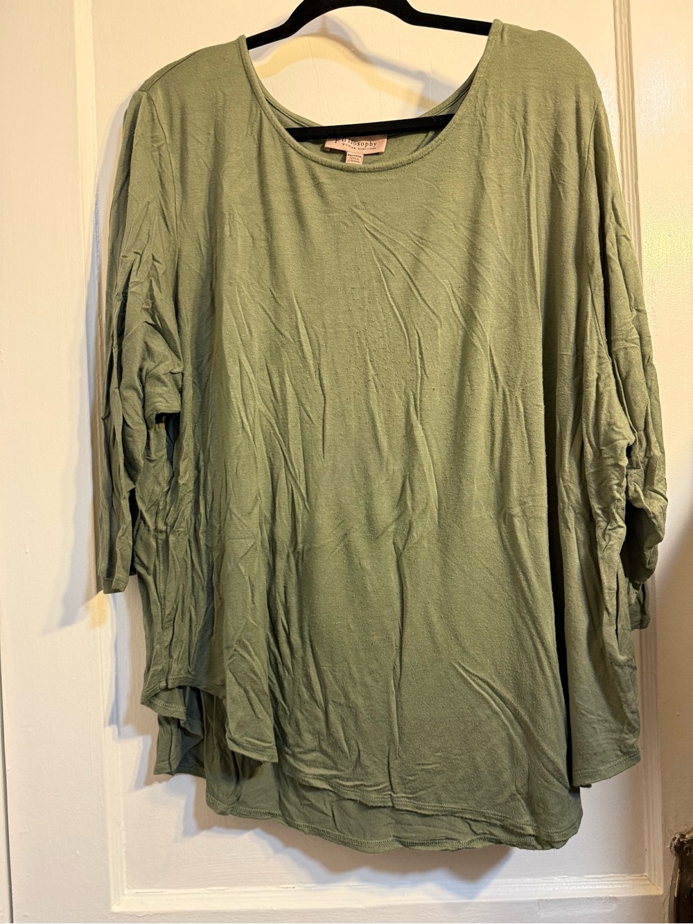Philosophy Olive Green Long Sleeve Scoop Neck Top